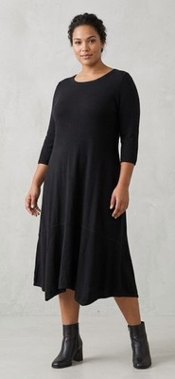 Soft Surroundings Raffinato Sweater Dress XL Black Ribbed Fit & Flare 3/4 Sleeve